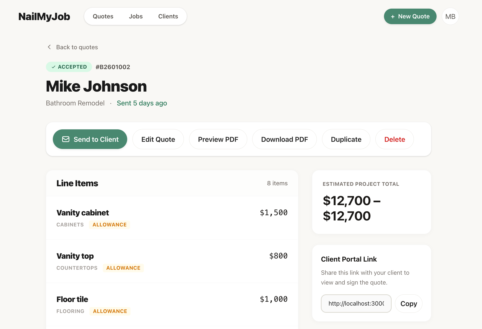NailMyJob Quote Dashboard